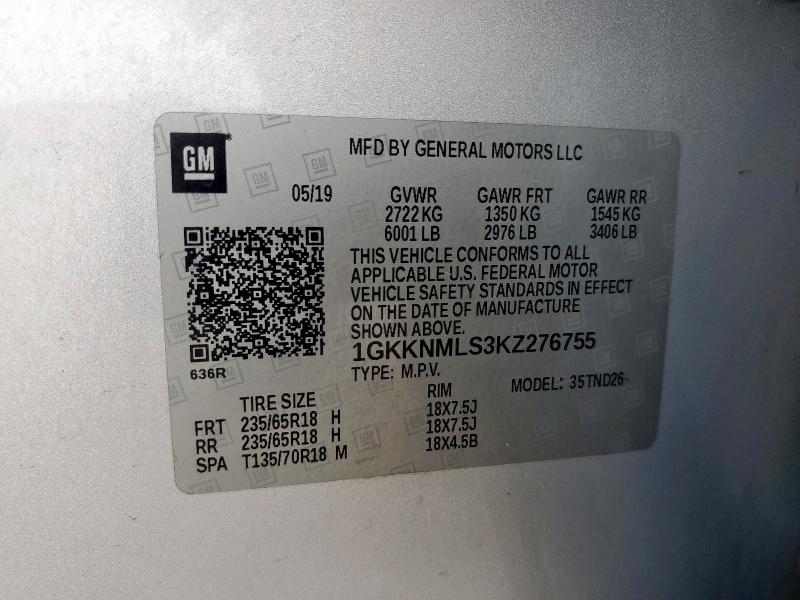 2019 GMC ACADIA SLT 1GKKNMLS3KZ276755