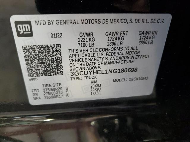 2022 CHEVROLET SILVERADO 3GCUYHEL1NG180698