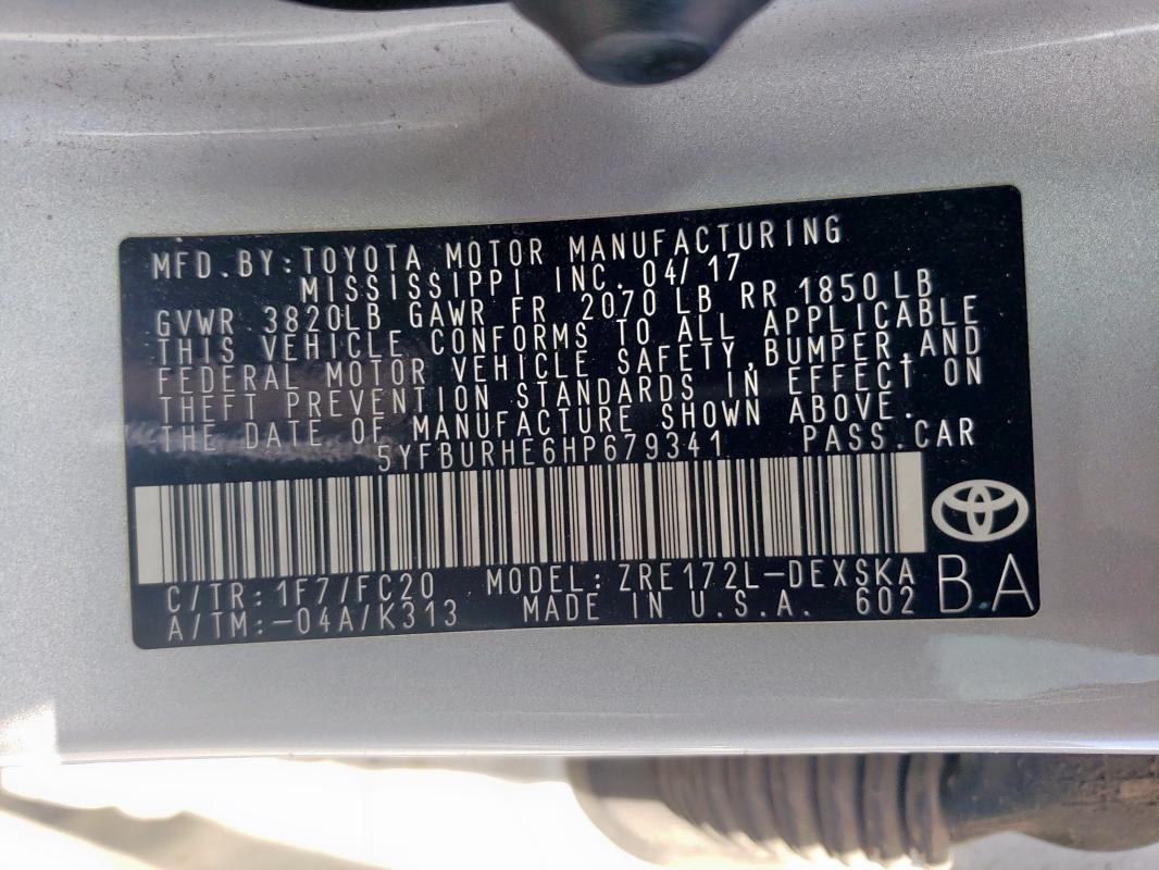 2017 TOYOTA COROLLA L - 5YFBURHE6HP679341