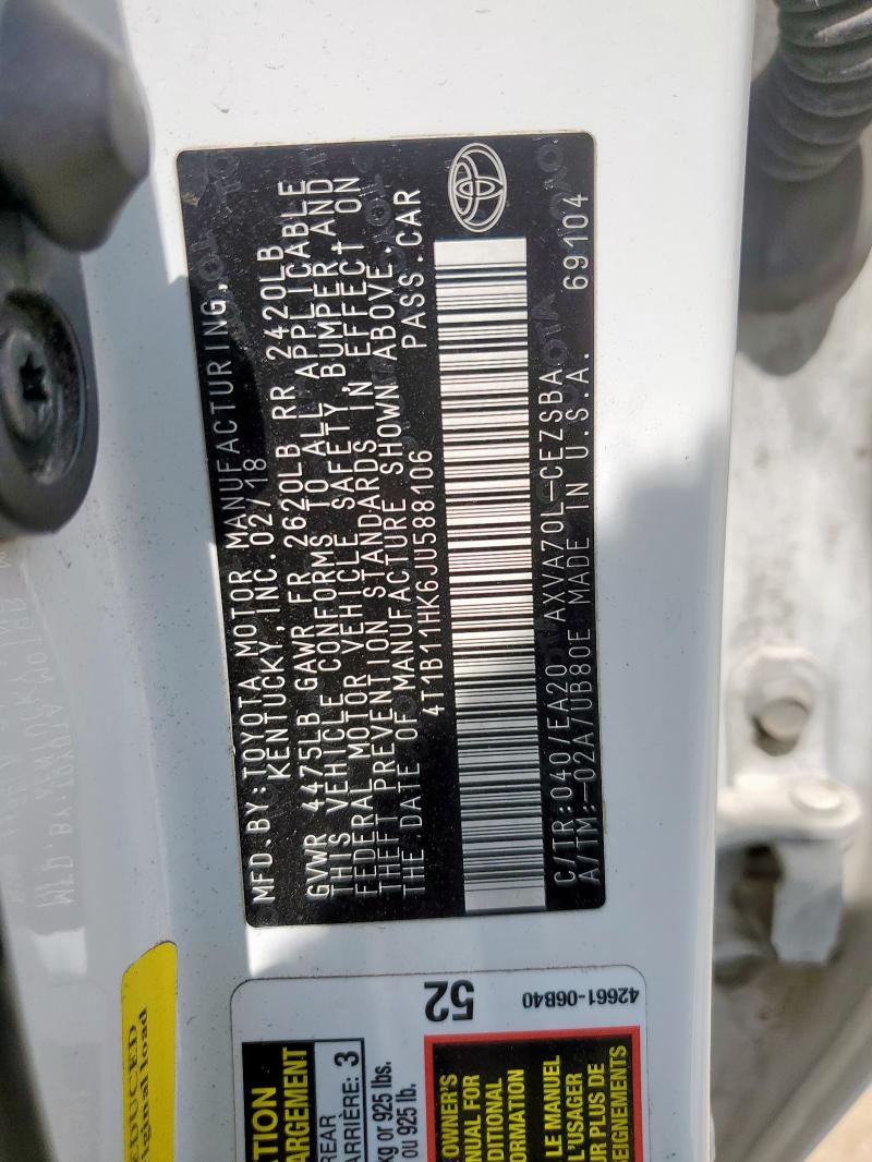 2018 TOYOTA CAMRY L - 4T1B11HK6JU588106