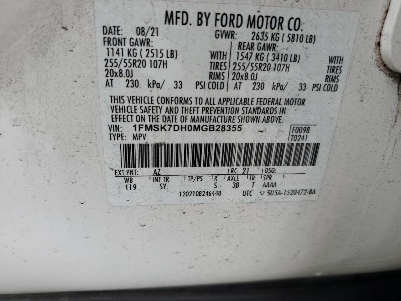 Lot #3302724022 2021 FORD EXPLORER X