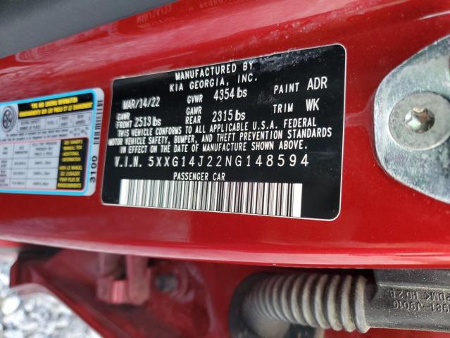 2022 KIA K5 5XXG14J22NG148594