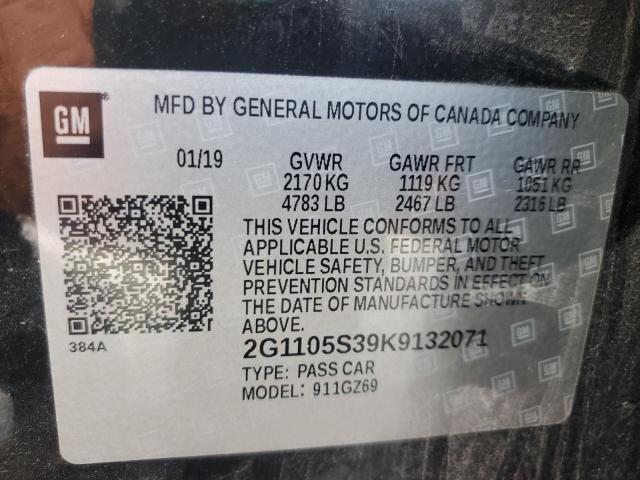 2019 CHEVROLET IMPALA PRE 2G1105S39K9132071