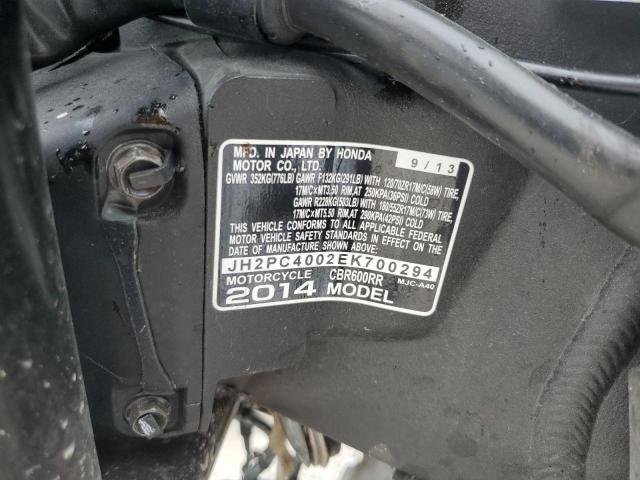 2014 HONDA CBR600 RR JH2PC4002EK700294
