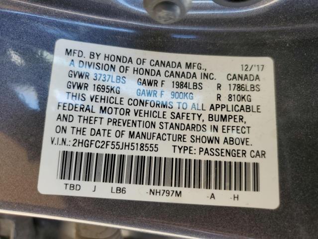 2018 HONDA CIVIC LX 2HGFC2F55JH518555