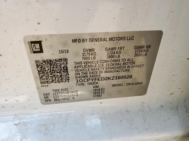 2019 CHEVROLET SILVERADO - 1GCPYFED2KZ160028