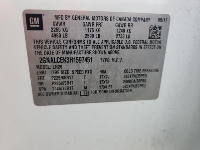 2017 CHEVROLET EQUINOX LT - 2GNALCEK3H1597451