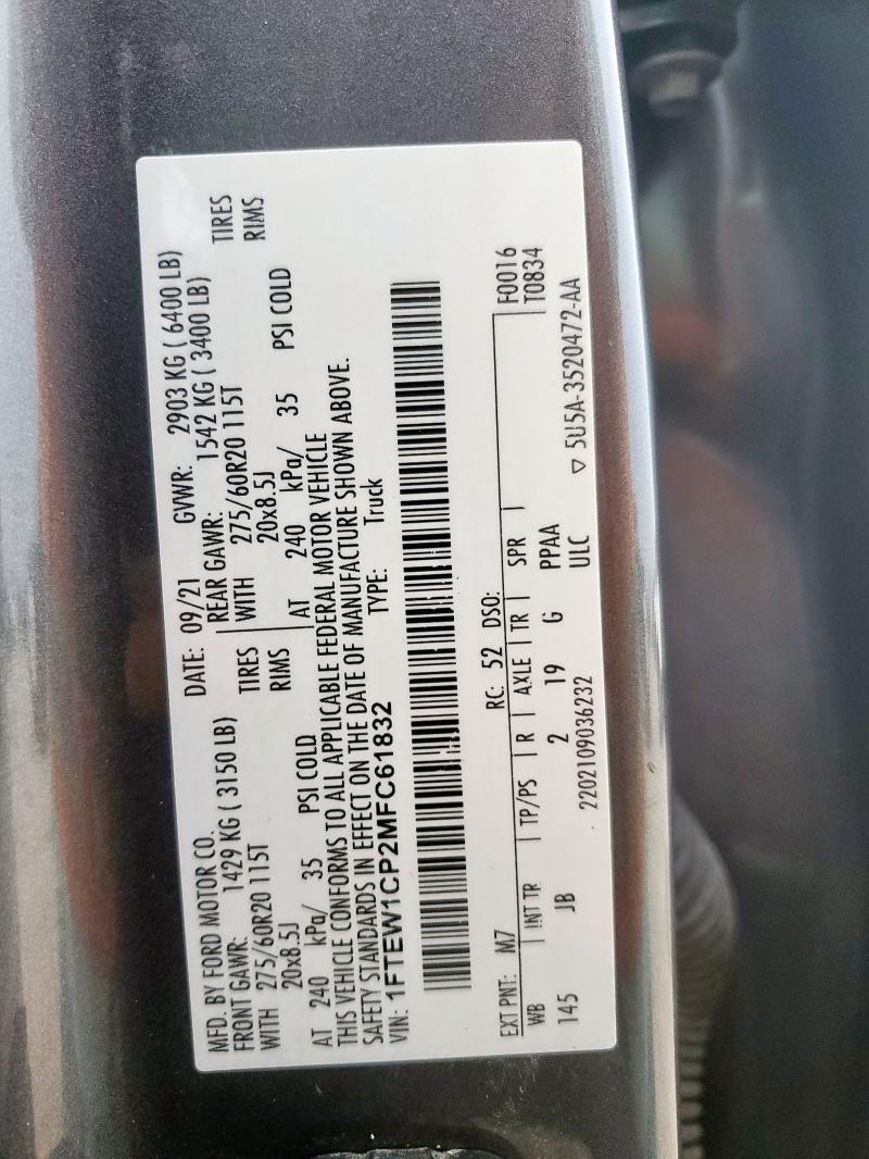 2021 FORD F150 SUPER 1FTEW1CP2MFC61832