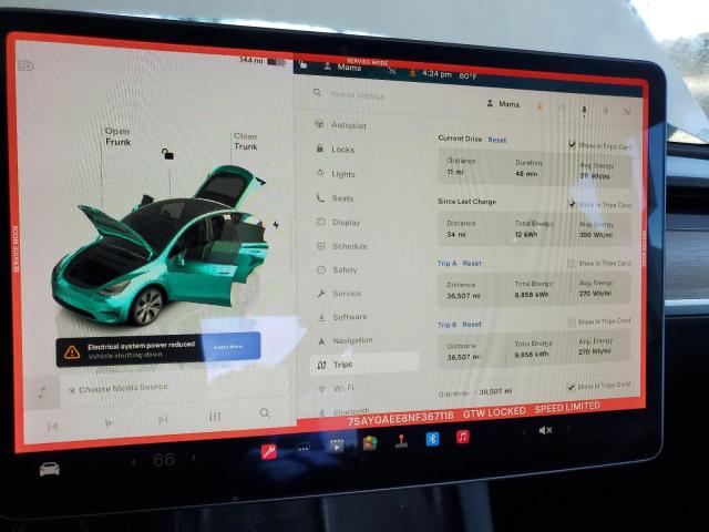2022 TESLA MODEL Y 7SAYGAEE8NF367118