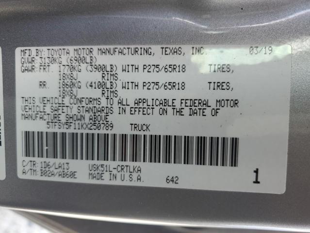 2019 TOYOTA TUNDRA DOU 5TFSY5F11KX250789