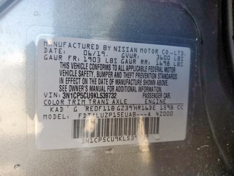 2019 NISSAN KICKS S 3N1CP5CU9KL539732