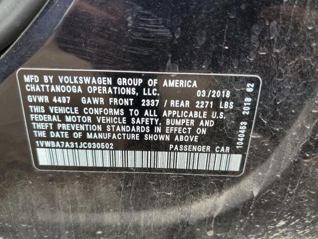 2018 VOLKSWAGEN PASSAT SE 1VWBA7A31JC030502