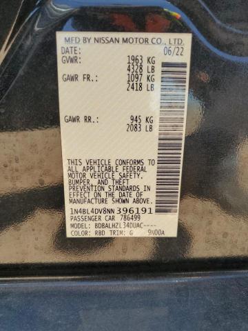 2022 NISSAN ALTIMA SV 1N4BL4DV8NN396191