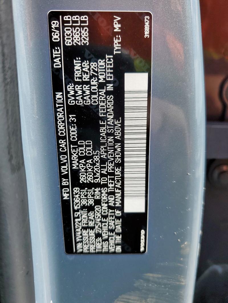 2020 VOLVO XC90 T6 IN YV4A221L5L1536439