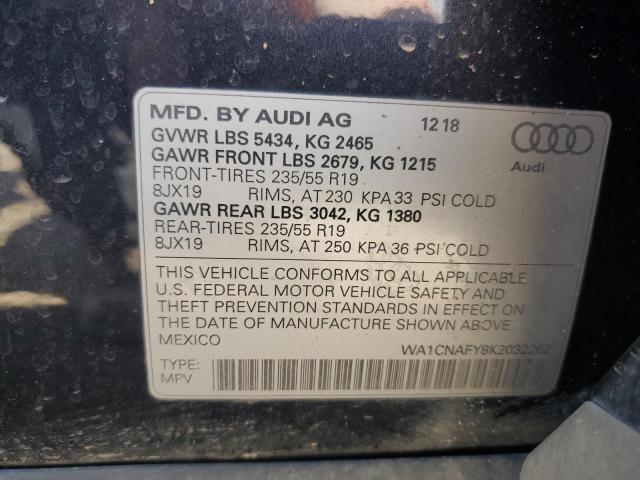 2019 AUDI Q5 PRESTIG WA1CNAFY8K2032262