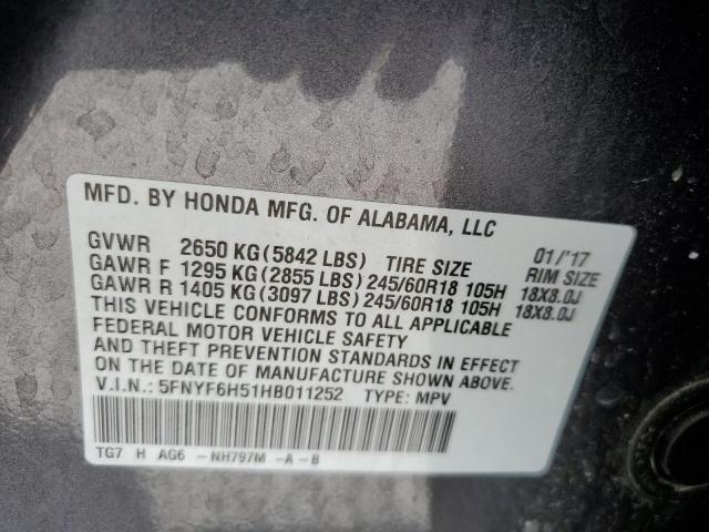 2017 HONDA PILOT EXL - 5FNYF6H51HB011252
