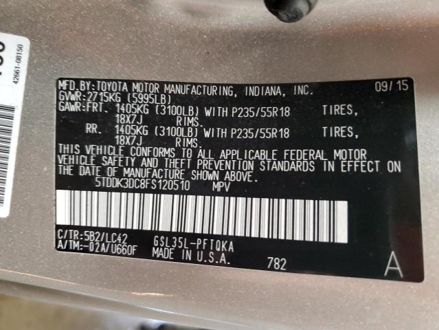 2015 TOYOTA SIENNA XLE 5TDDK3DC8FS120510