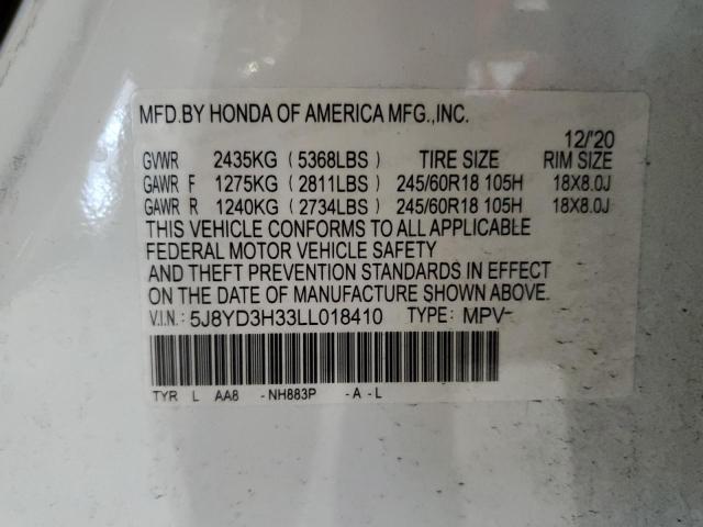 2020 ACURA MDX 5J8YD3H33LL018410