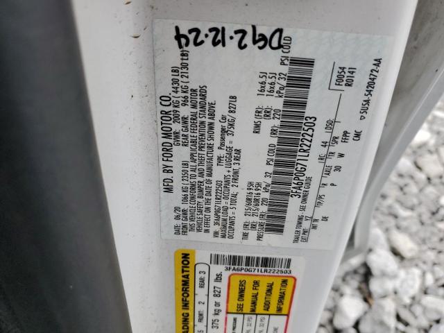 2020 FORD FUSION S 3FA6P0G71LR222503