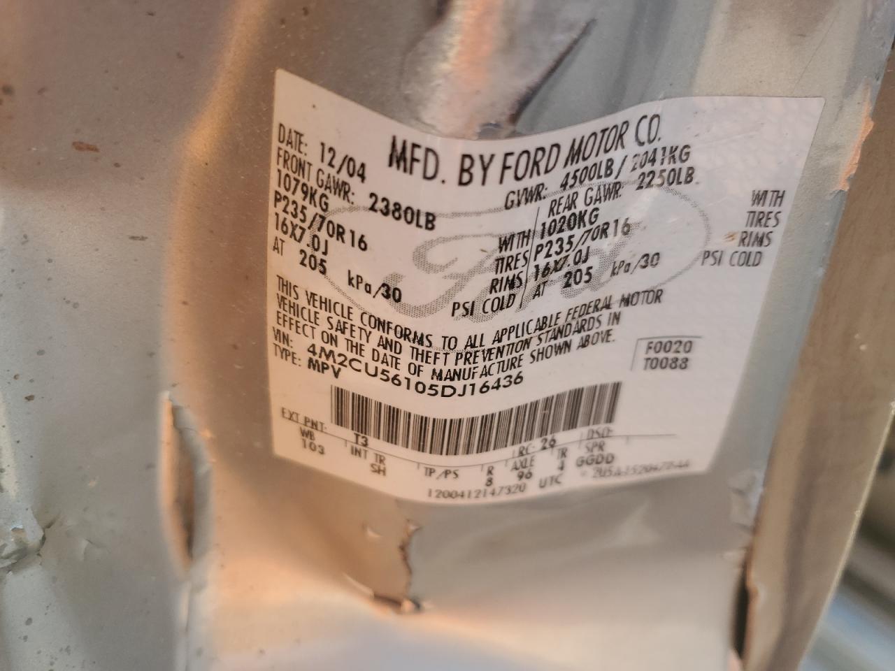 Lot #3285567345 2005 MERCURY MARINER