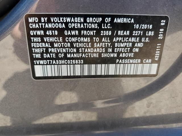 2017 VOLKSWAGEN PASSAT R-L 1VWDT7A33HC025833
