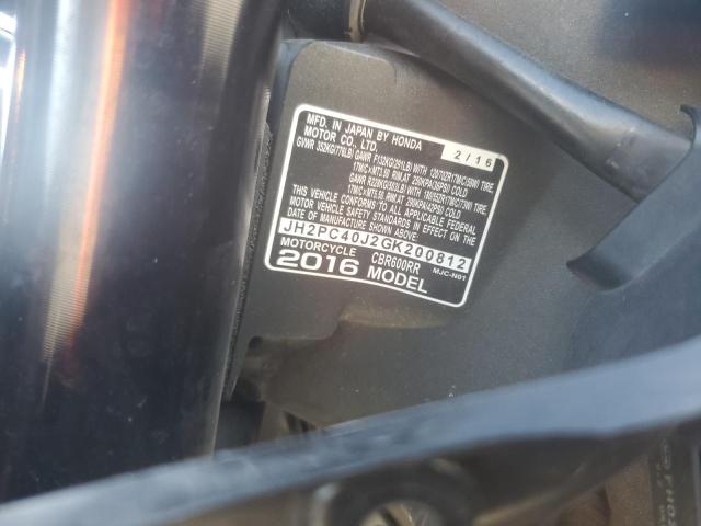 2016 HONDA CBR600 RR JH2PC40J2GK200812