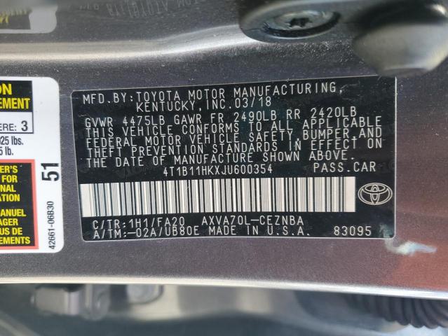 2018 TOYOTA CAMRY L 4T1B11HKXJU600354