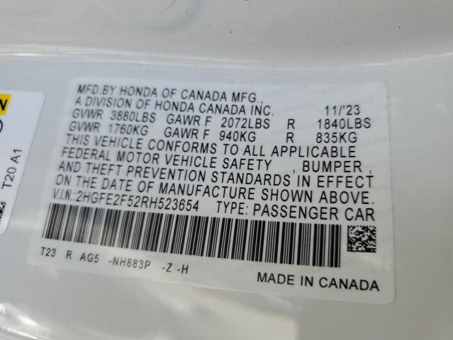 2024 HONDA CIVIC SPOR 2HGFE2F52RH523654