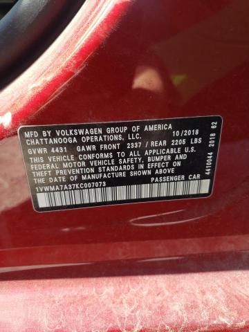 2019 VOLKSWAGEN PASSAT SE 1VWMA7A37KC007073