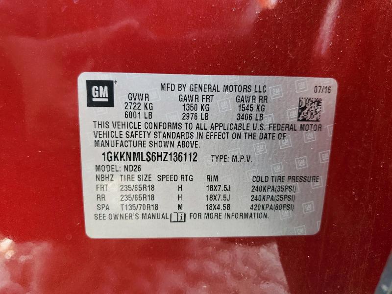 2017 GMC ACADIA SLT 1GKKNMLS6HZ136112