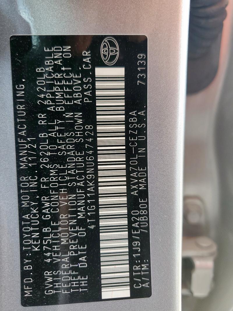 2022 TOYOTA CAMRY SE - 4T1G11AK9NU647428