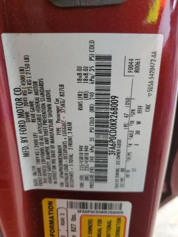 2019 FORD FUSION SEL 3FA6P0CD0KR268009