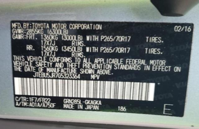 2016 TOYOTA 4RUNNER SR JTEBU5JR7G5323364