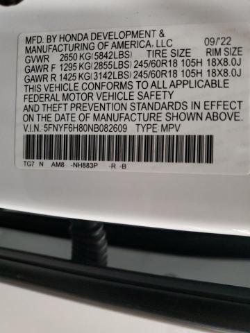 2022 HONDA PILOT TRAI 5FNYF6H80NB082609