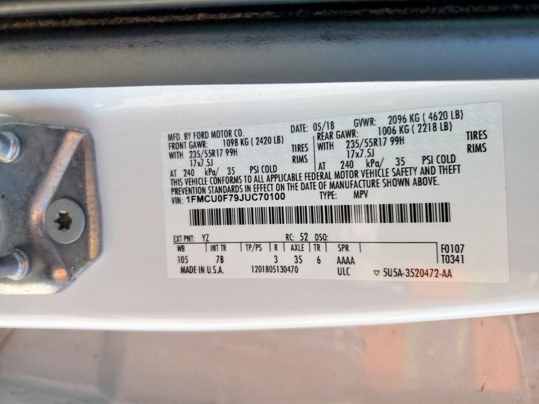 2018 FORD ESCAPE S 1FMCU0F79JUC70100