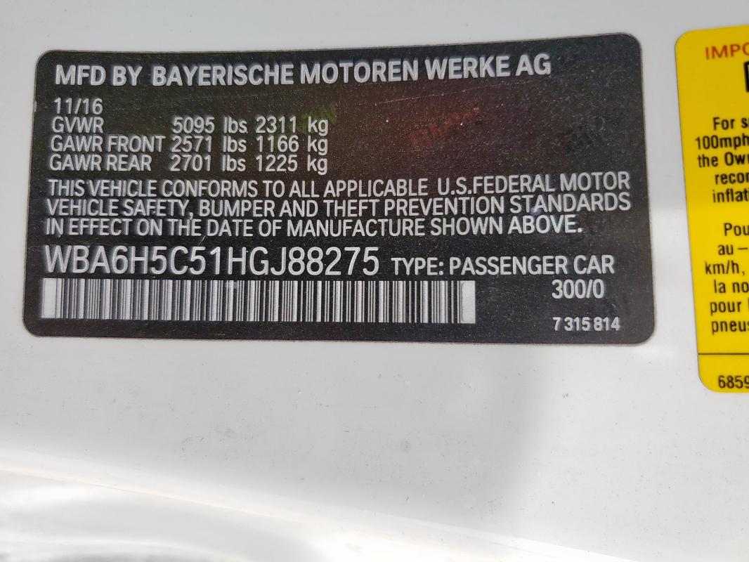 2017 BMW 650 I WBA6H5C51HGJ88275