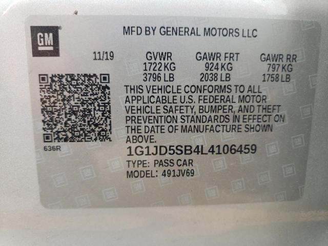 2020 CHEVROLET SONIC LT 1G1JD5SB4L4106459