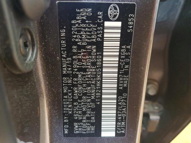 2019 TOYOTA CAMRY HYBR - 4T1B21HK9KU518601