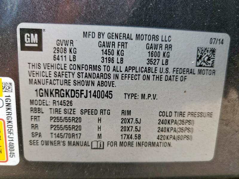 2015 CHEVROLET TRAVERSE L - 1GNKRGKD5FJ140045