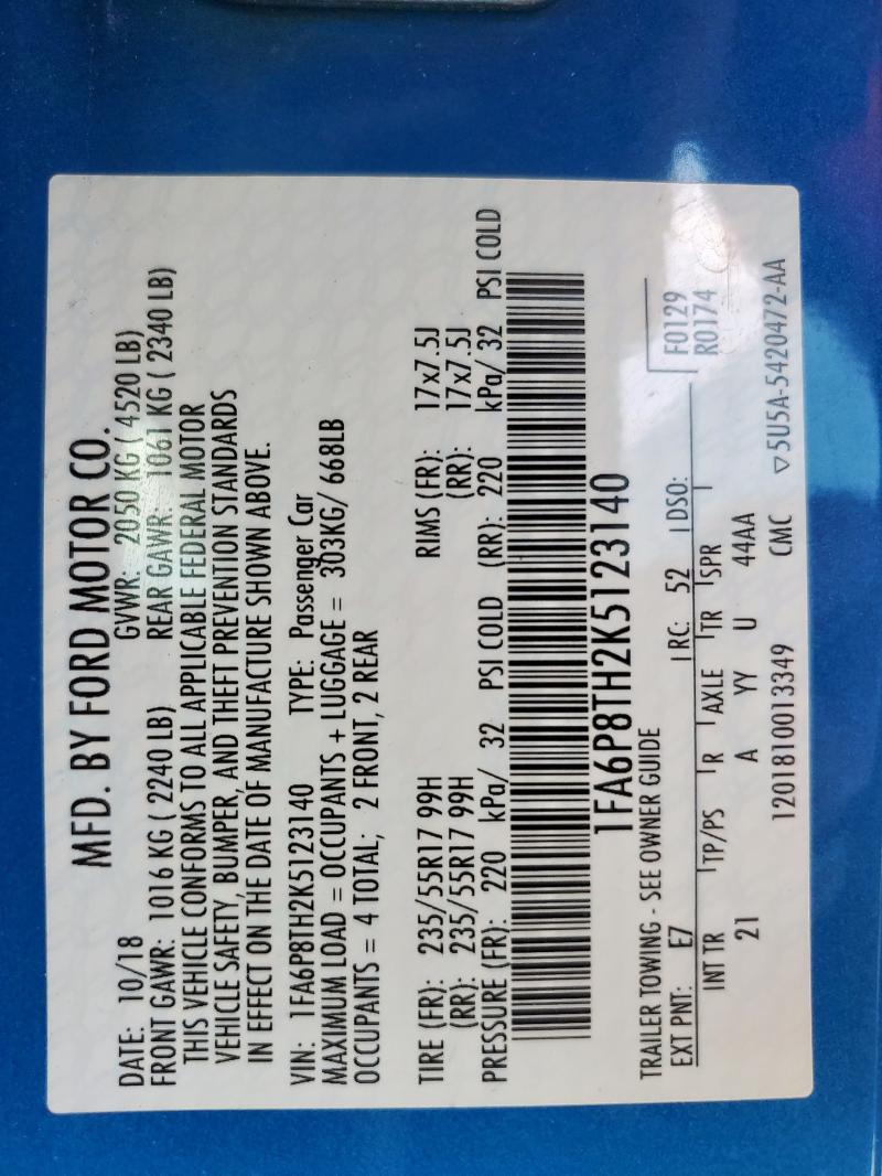 2019 FORD MUSTANG - 1FA6P8TH2K5123140