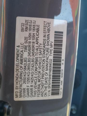 2022 HONDA PILOT TRAI 5FNYF6H81NB084532