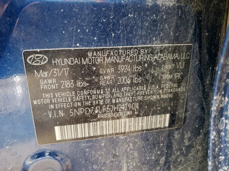2018 HYUNDAI ELANTRA SE 5NPD74LF5JH212904