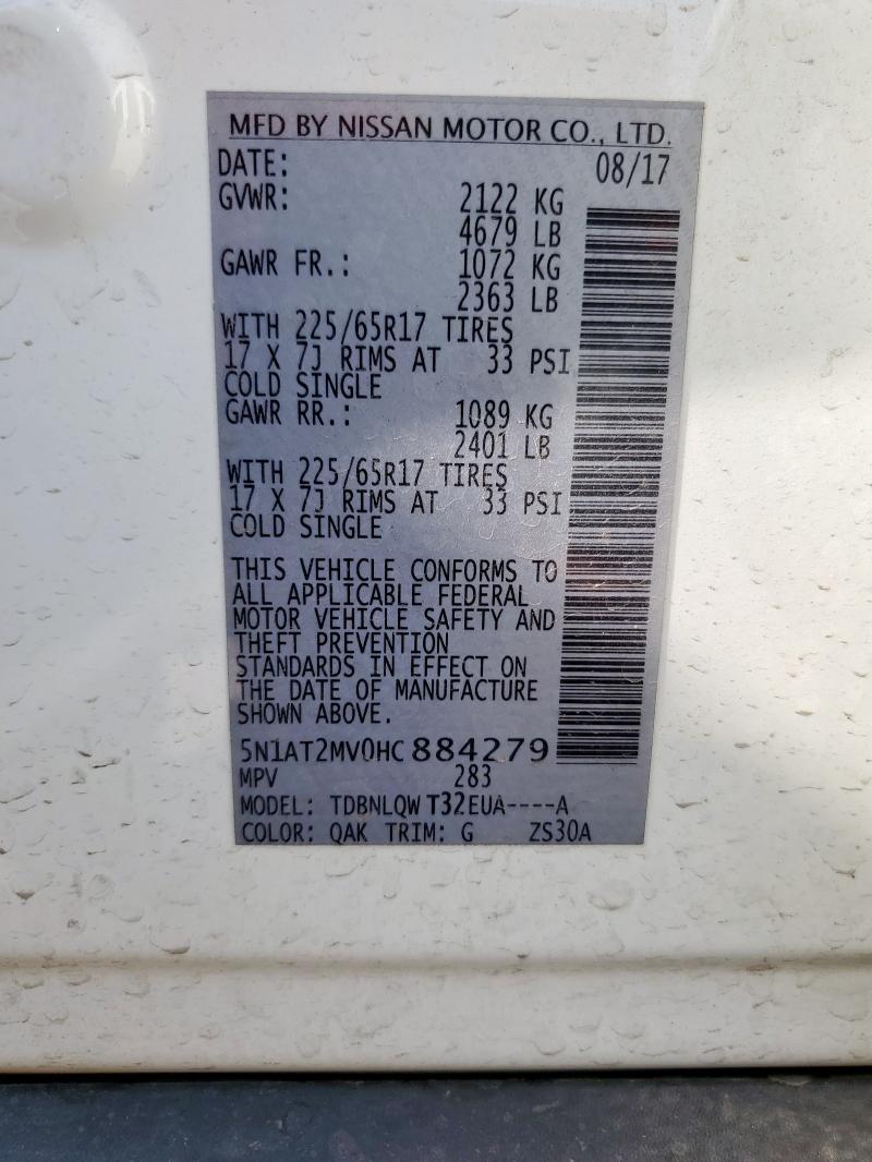 2017 NISSAN ROGUE SV 5N1AT2MV0HC884279
