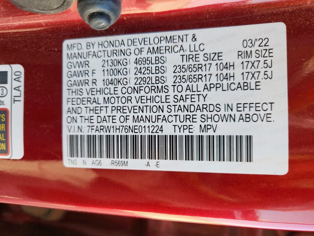 2022 HONDA CR-V SE 7FARW1H76NE011224