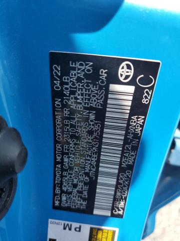 2022 TOYOTA COROLLA XS JTNC4MBE9N3175351