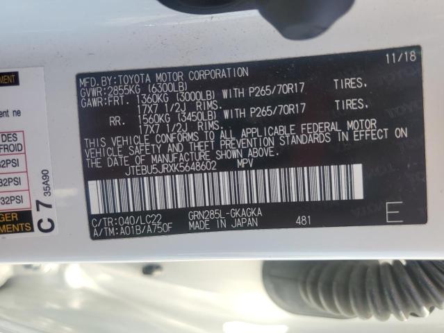 2019 TOYOTA 4RUNNER SR JTEBU5JRXK5648602