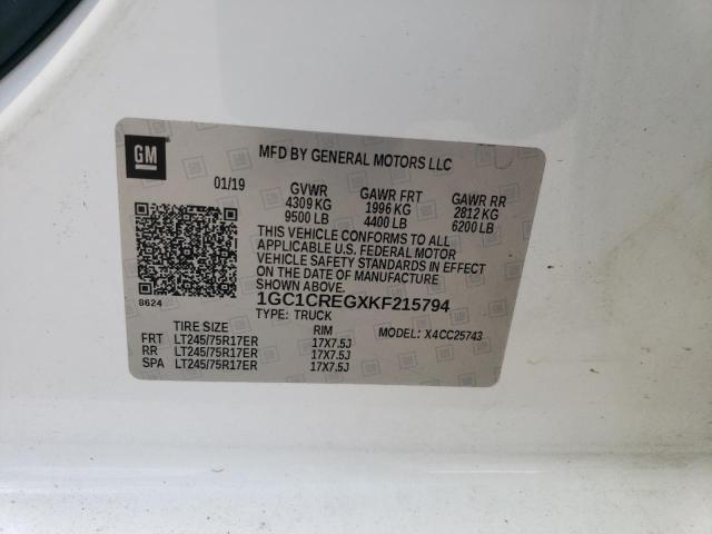 2019 CHEVROLET SILVERADO 1GC1CREGXKF215794