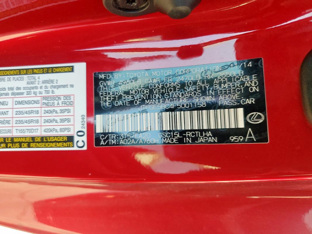 2015 LEXUS RC 350 JTHSE5BC4F5001158