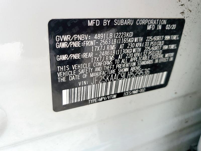 2020 SUBARU FORESTER JF2SKAAC9LH529536