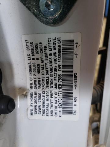 2017 HONDA CIVIC EXL 19XFC1F71HE017596